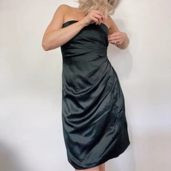 Bill Levkoff Black Satin Dress Size 12 Strapless Above-the-knee-length Cocktail - Picture 1 of 8